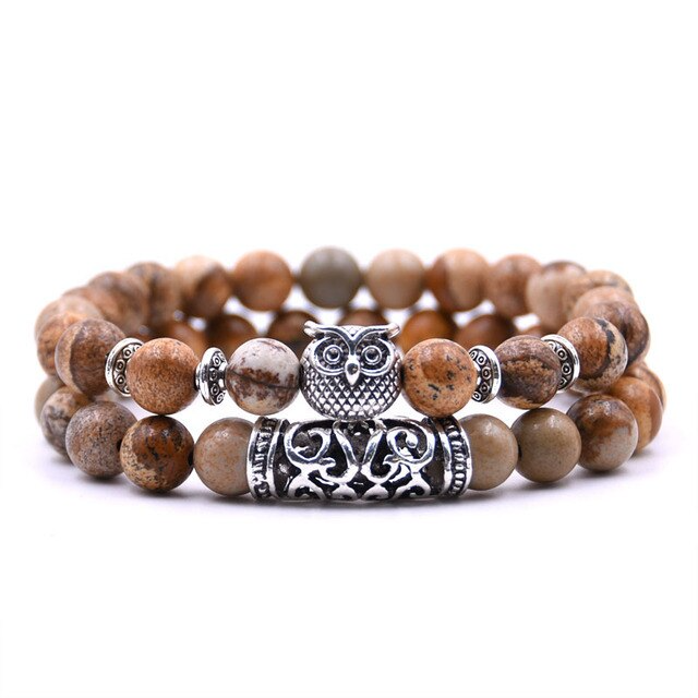 Bracelet : Armband Dames Blauw - Uil Steen 8mm in Bruin van Pantino