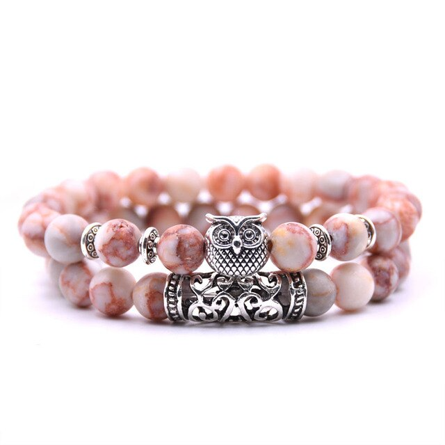 Bracelet : Armband Dames Blauw - Uil Steen 8mm in Roze van Pantino