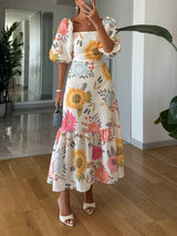 Midijurk met Pofmouwen, Elegante Bloemenprint voor Dames