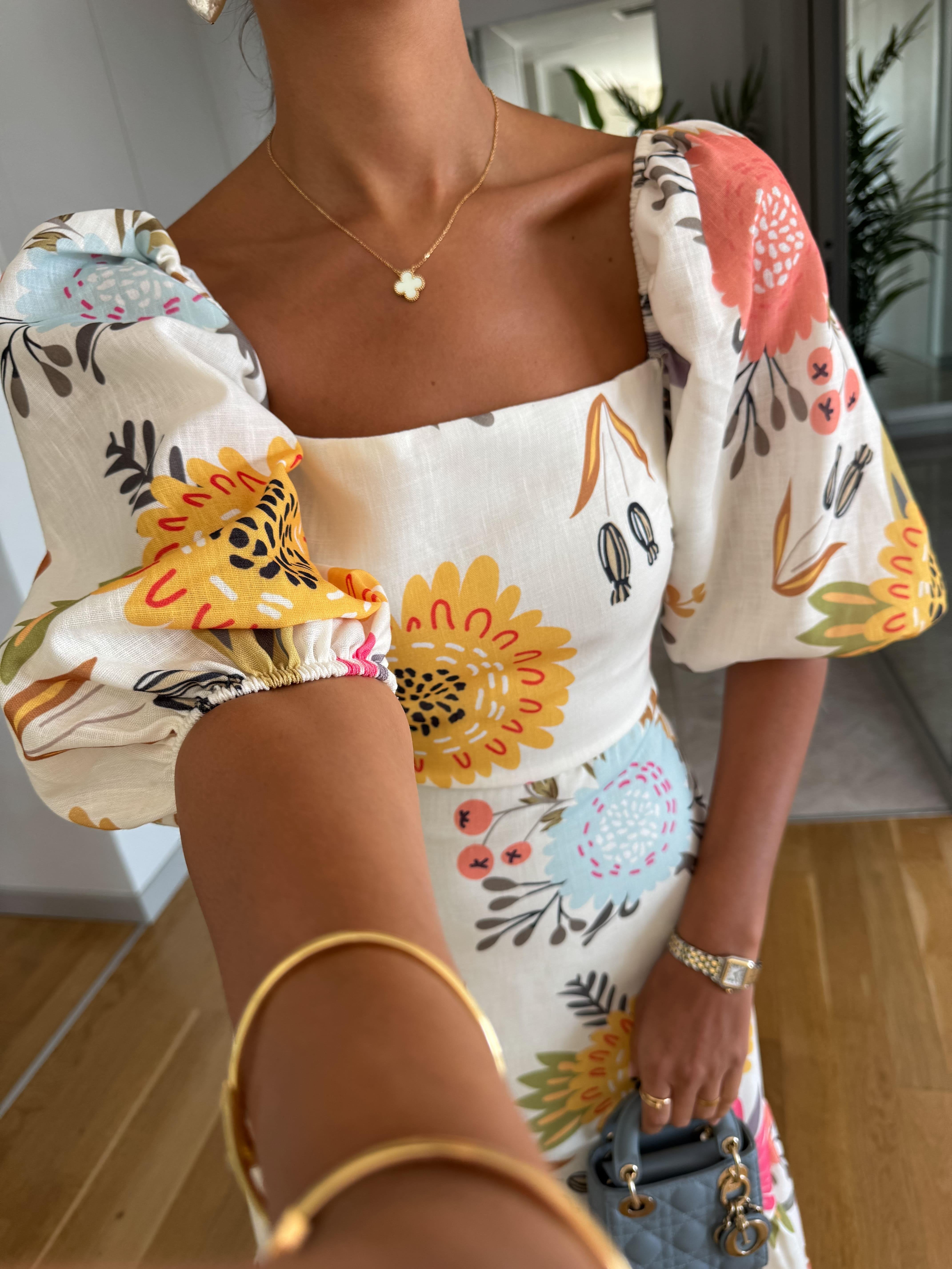 Midijurk : Midijurk met Pofmouwen, Elegante Bloemenprint voor Dames in van Pantinoshop