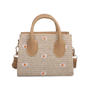 bags : Gevlochten Handtas Dames Beige - Bloem Accenten Bohemian - Stro in Khaki van Pantino