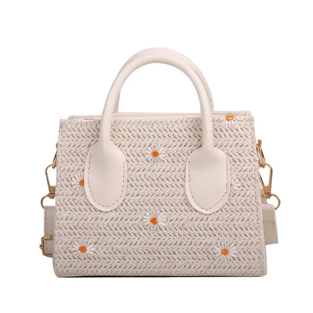 bags : Gevlochten Handtas Dames Beige - Bloem Accenten Bohemian - Stro in van Pantino