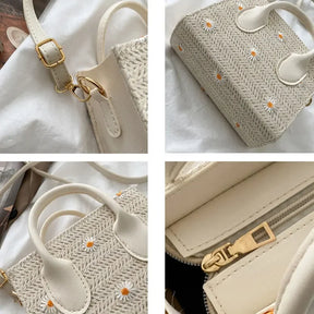 bags : Gevlochten Handtas Dames Beige - Bloem Accenten Bohemian - Stro in van Pantino