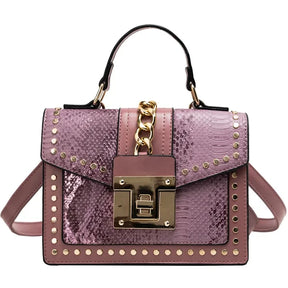 bags : Schoudertas Dames Wit - Imitatieslangenleer Studs Rock - Synthetisch Leer in van Pantino