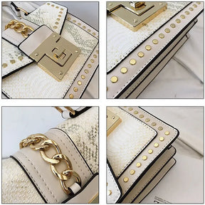 bags : Schoudertas Dames Wit - Imitatieslangenleer Studs Rock - Synthetisch Leer in van Pantino