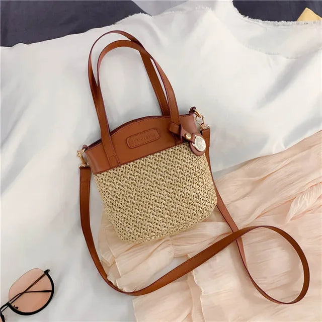 bags : Schoudertas Dames - Geweven Patroon PU-Patchwork Vintage - Stro in Klein van Pantino
