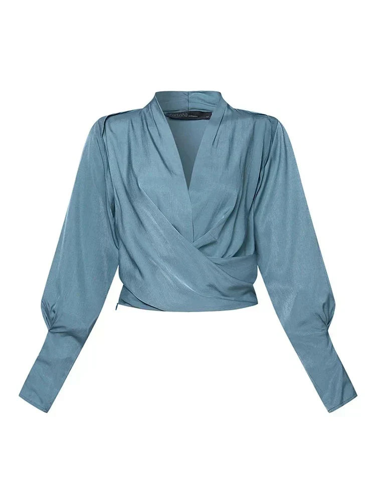 Blouse : Blouse Dames - Gedrapeerde V-hals, Elegant en Stijlvol in van Pantinoshop