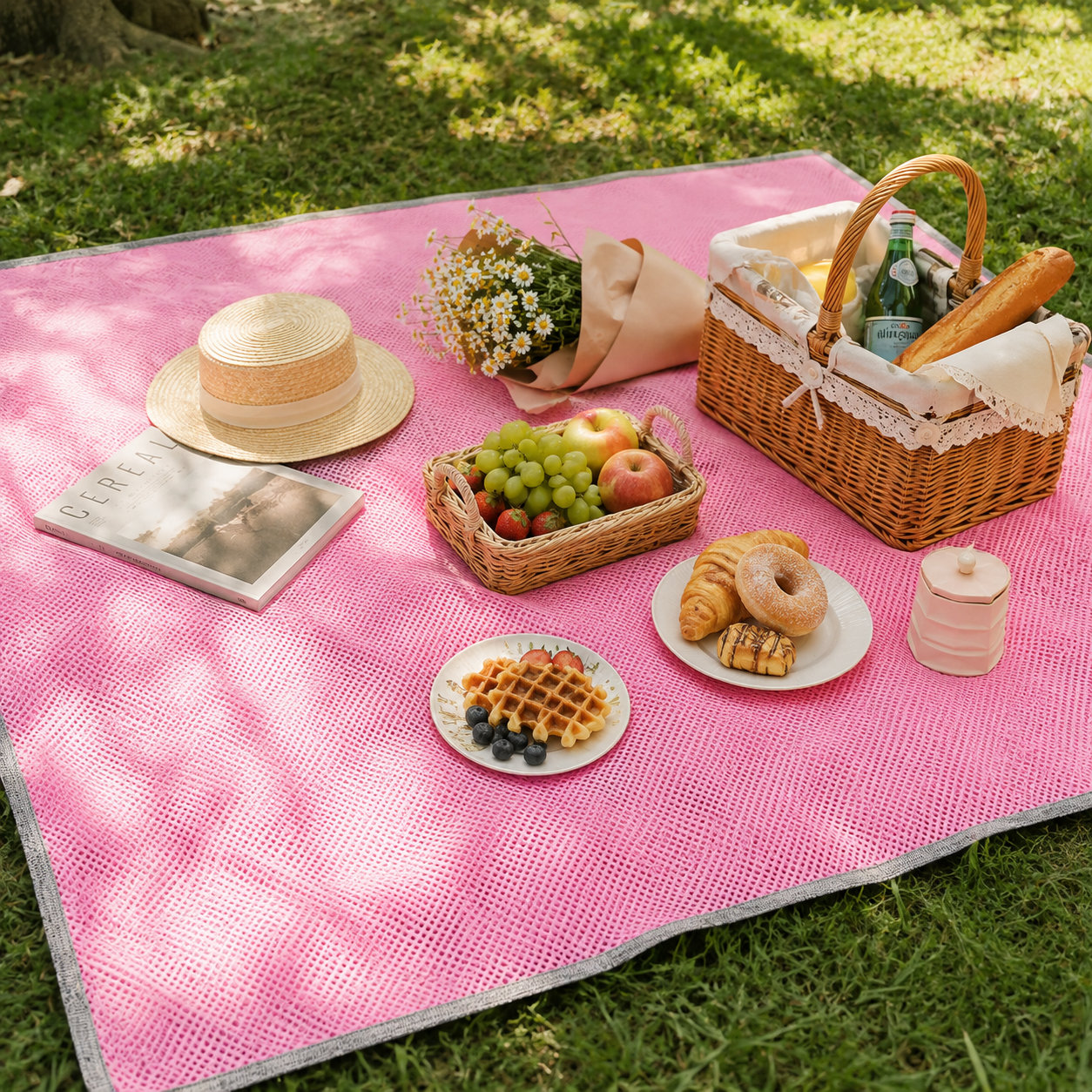 outdoor equipment : Zandvrije Strandmat 200 × 200 cm – Opvouwbare Strand- en Picknickmat van Polyester Mesh in Roze 200x200CM van Pantino