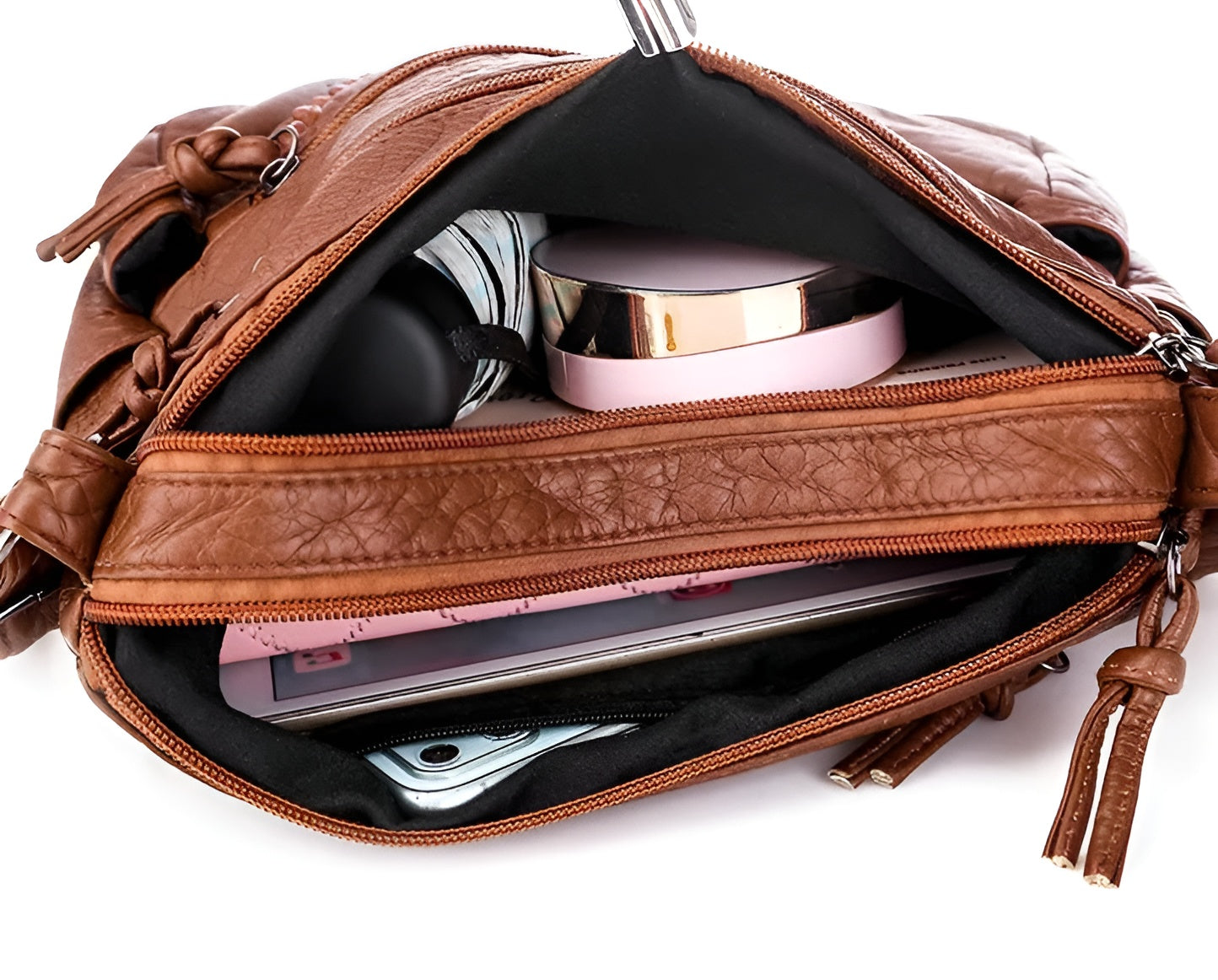 bags : Crossbody Tas Dames Bruin - Luxe Leren Draagtas Design - PU-Leer in van Pantino