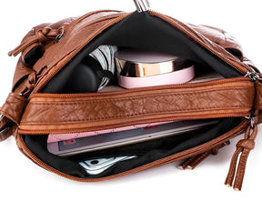 bags : Crossbody Tas Dames Bruin - Luxe Leren Draagtas Design - PU-Leer in van Pantino
