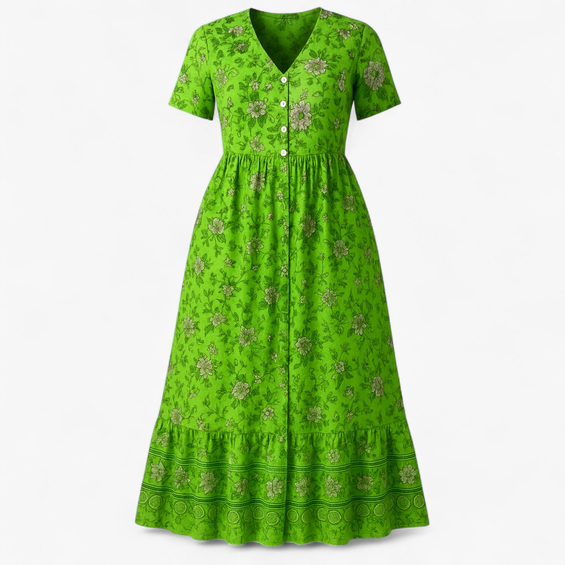 Women's Dress : Zomerjurk Dames met Bloemenprint Casual - Blauw in Groen van Pantino