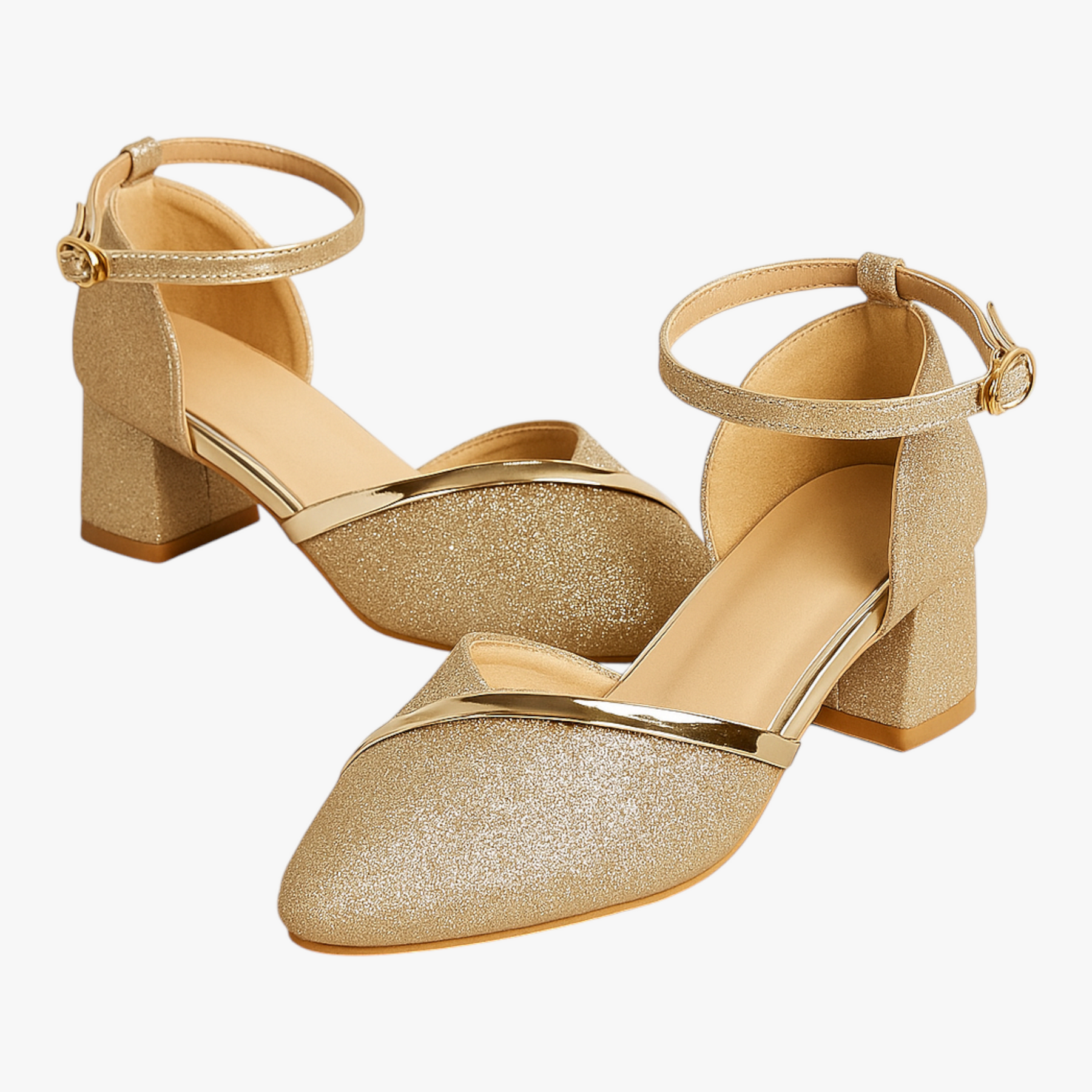 Dameshakken : Elegante Pumps met Blokhak in Verfijnde Kleuren in Goud van Pantino