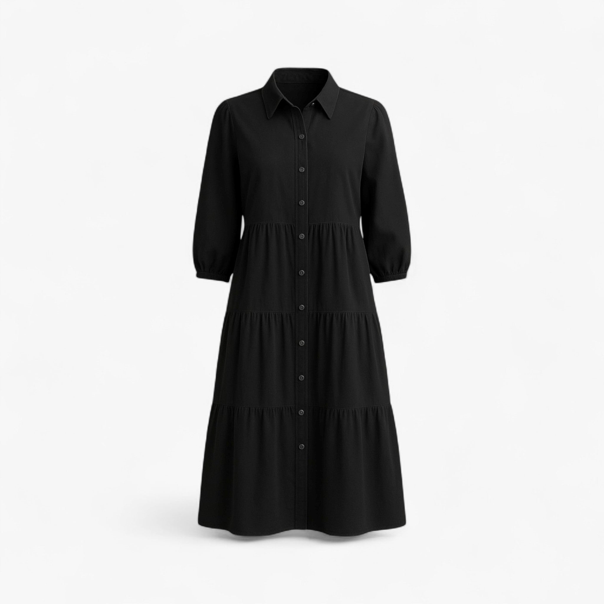 Dress : Lange Jurk Dames met Collo A Revers in Zwart van Pantino