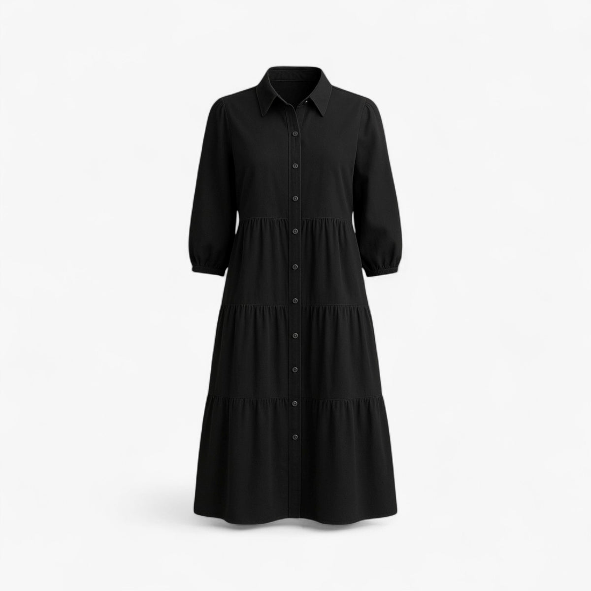Dress : Lange Jurk Dames met Collo A Revers in Zwart van Pantino