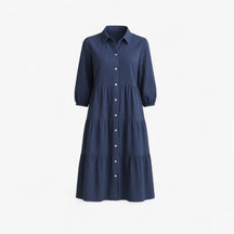 Dress : Lange Jurk Dames met Collo A Revers in Navy blauw van Pantino