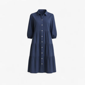 Dress : Lange Jurk Dames met Collo A Revers in Navy blauw van Pantino