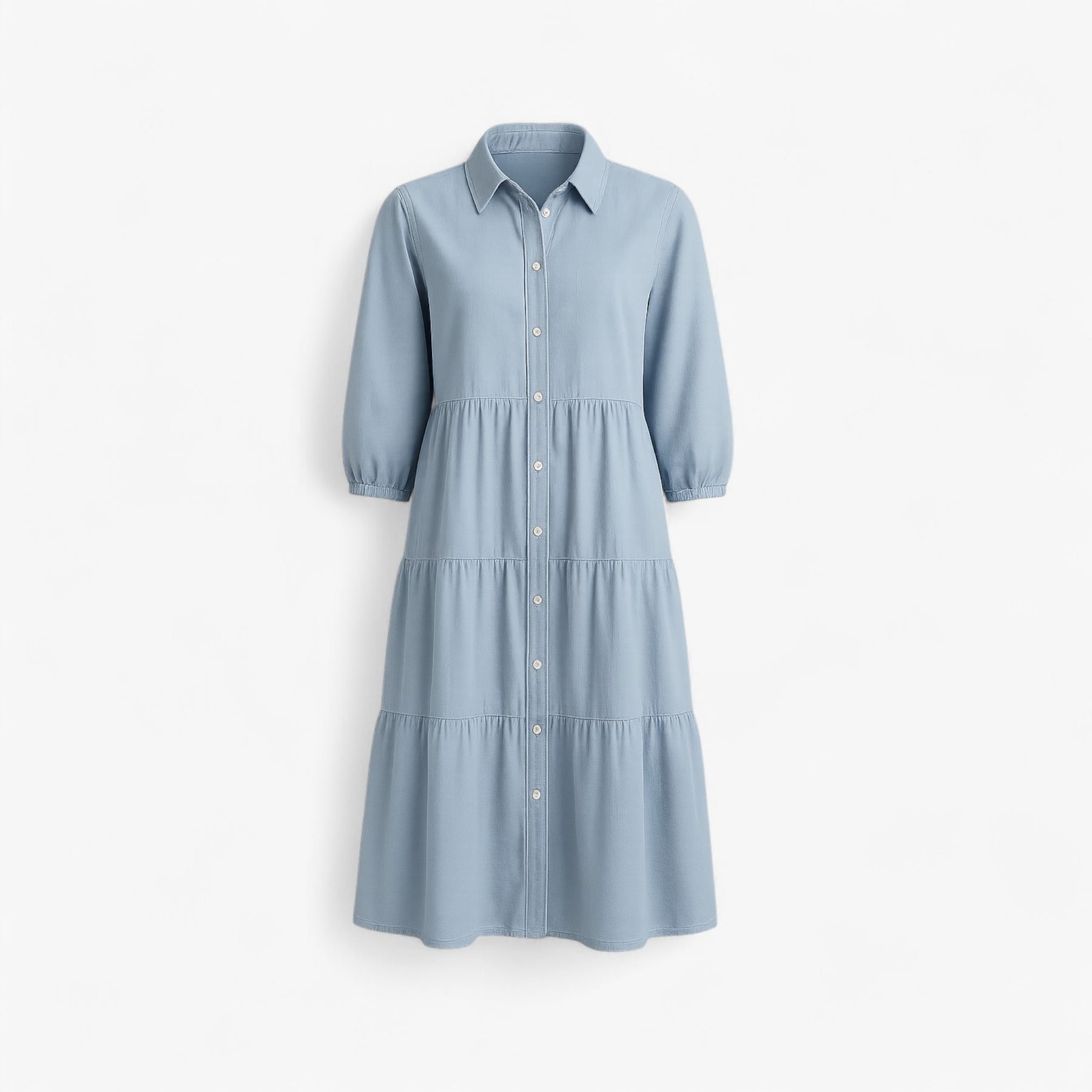 Dress : Lange Jurk Dames met Collo A Revers in Lichtblauw van Pantino