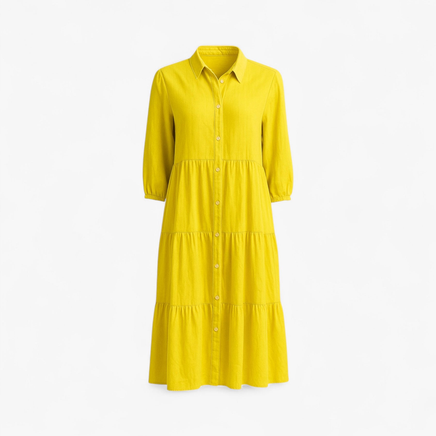 Dress : Lange Jurk Dames met Collo A Revers in Geel van Pantino