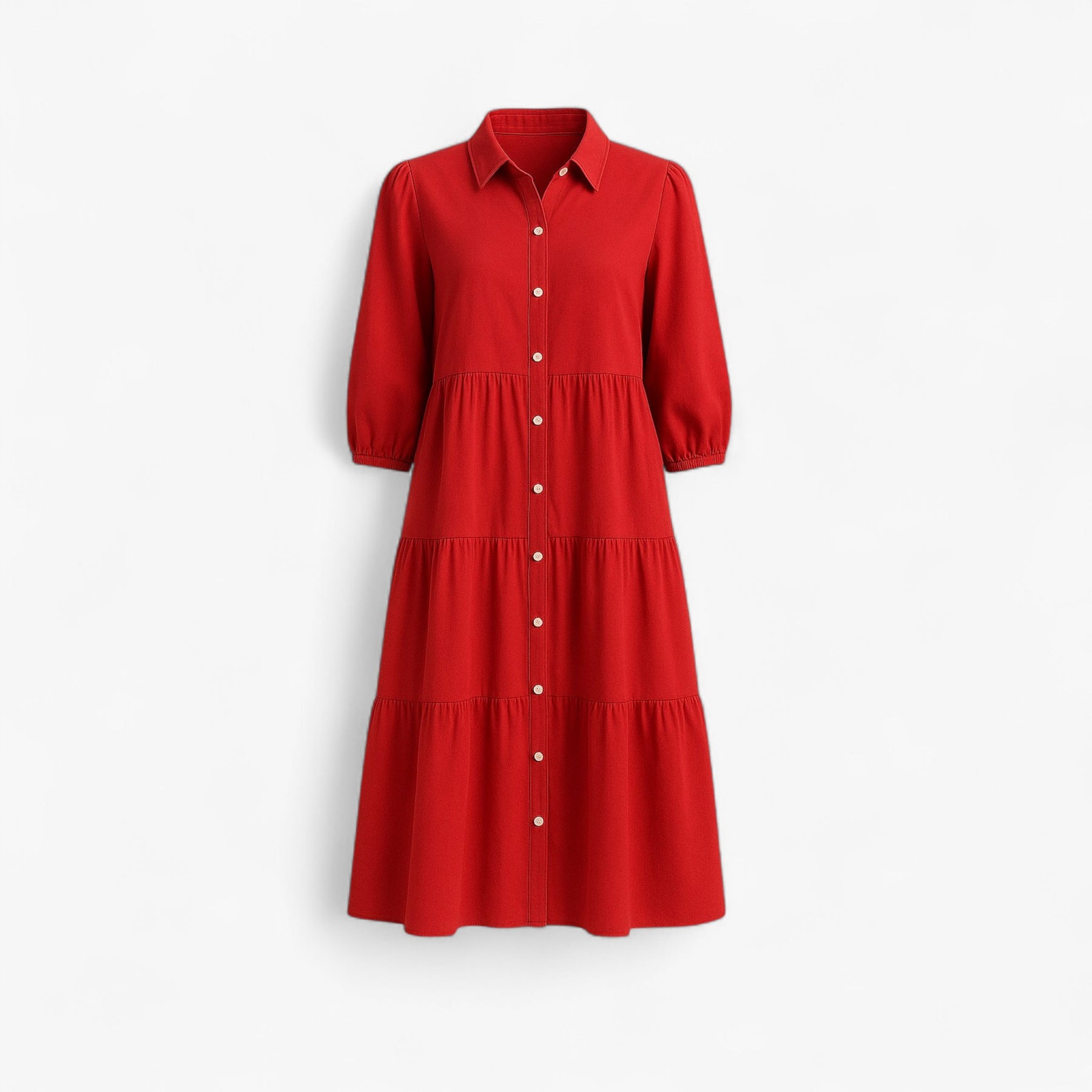 Dress : Lange Jurk Dames met Collo A Revers in Rood van Pantino