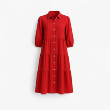 Dress : Lange Jurk Dames met Collo A Revers in Rood van Pantino