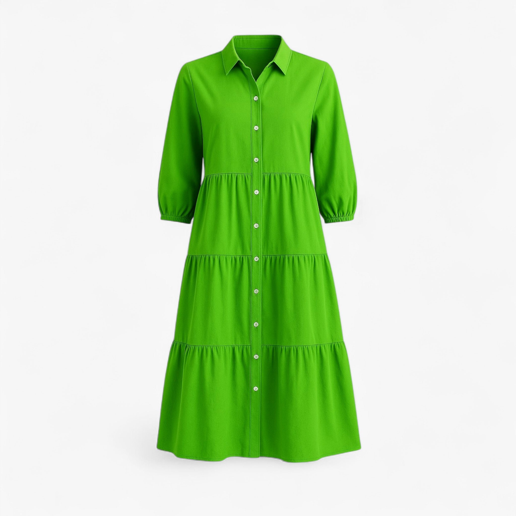 Dress : Lange Jurk Dames met Collo A Revers in Groen van Pantino