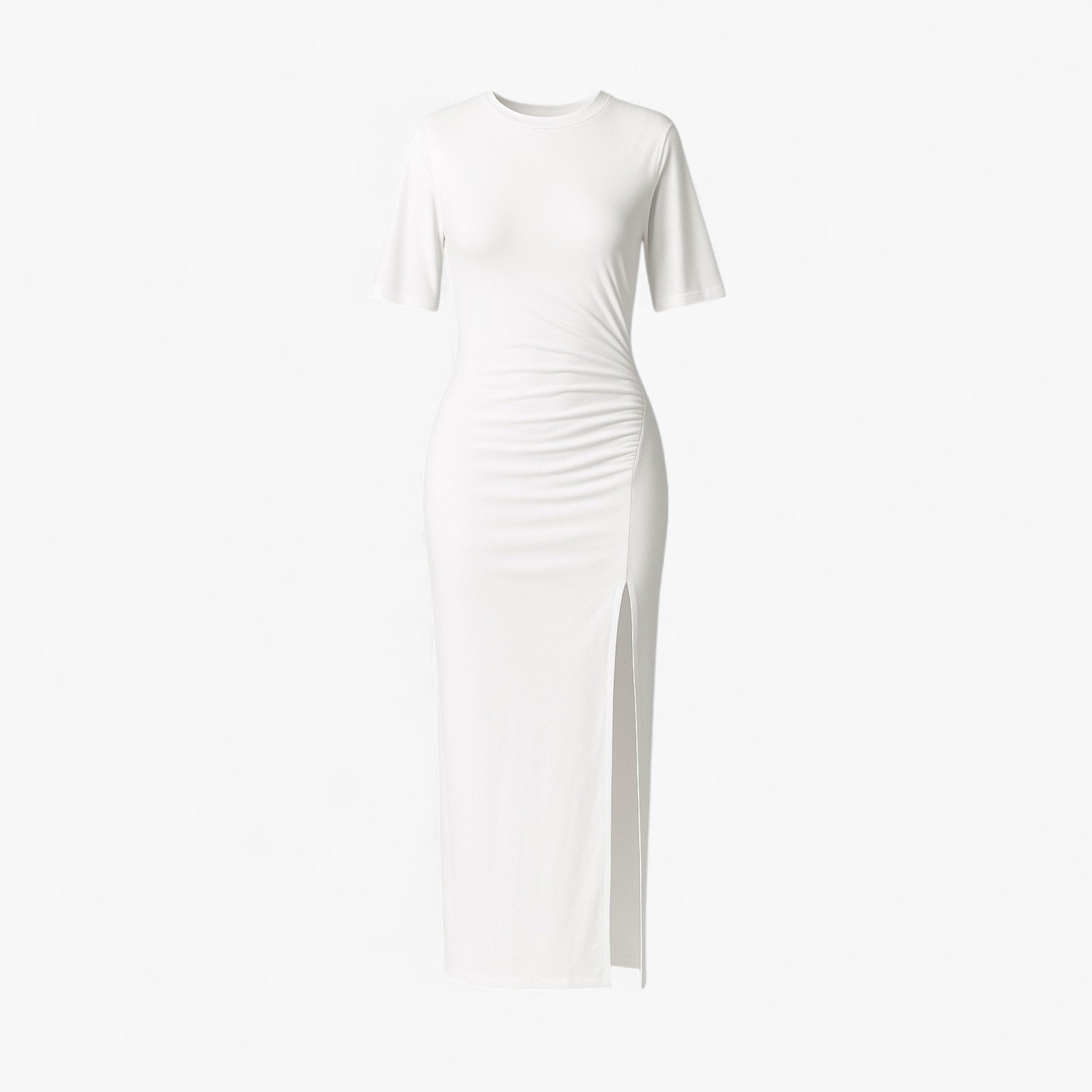 Dress : Midi Jurk Dames Wit - Met Spacco in Wit van Pantino