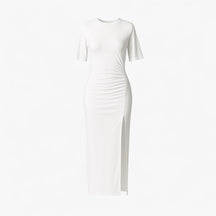 Dress : Midi Jurk Dames Wit - Met Spacco in Wit van Pantino