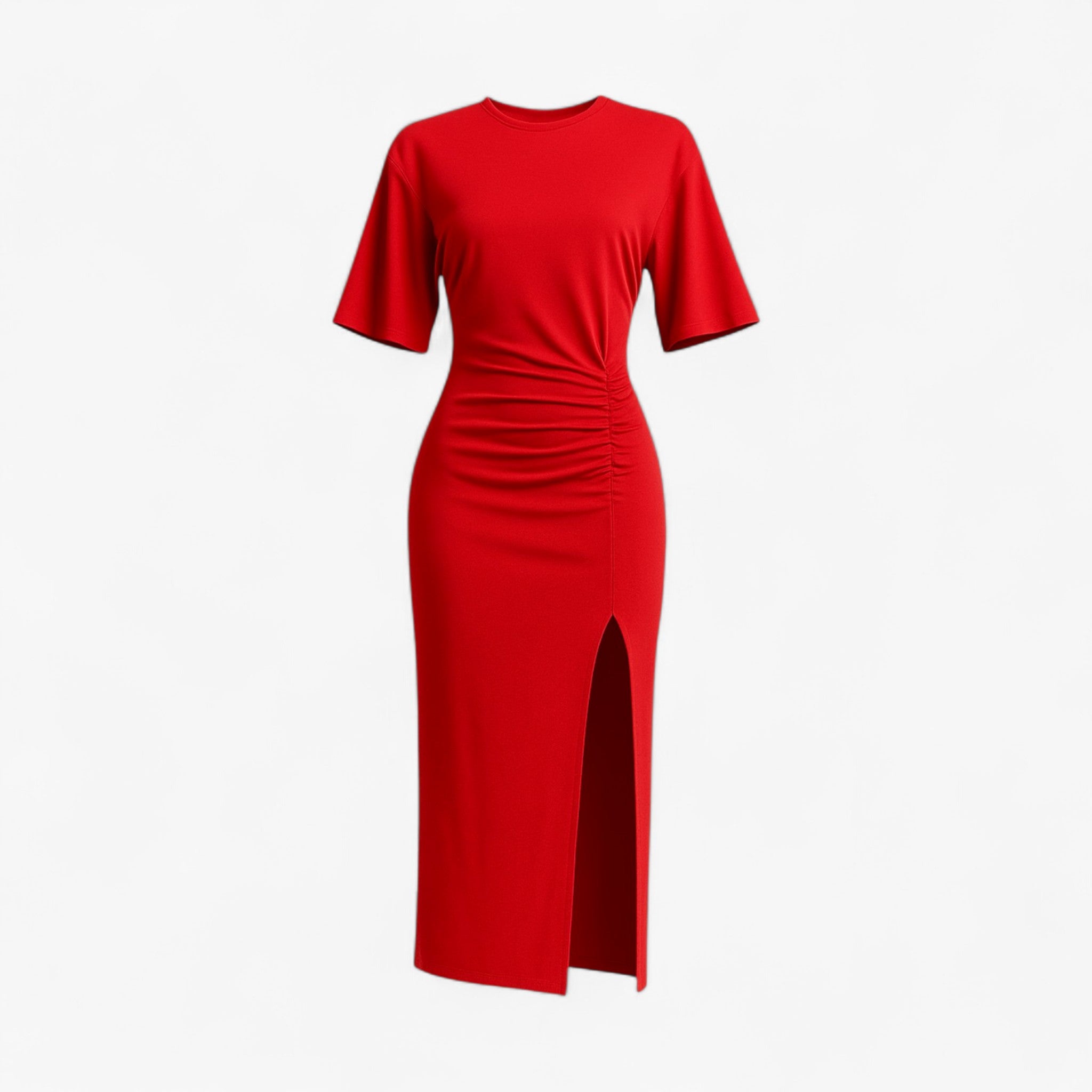 Dress : Midi Jurk Dames Wit - Met Spacco in Rood van Pantino