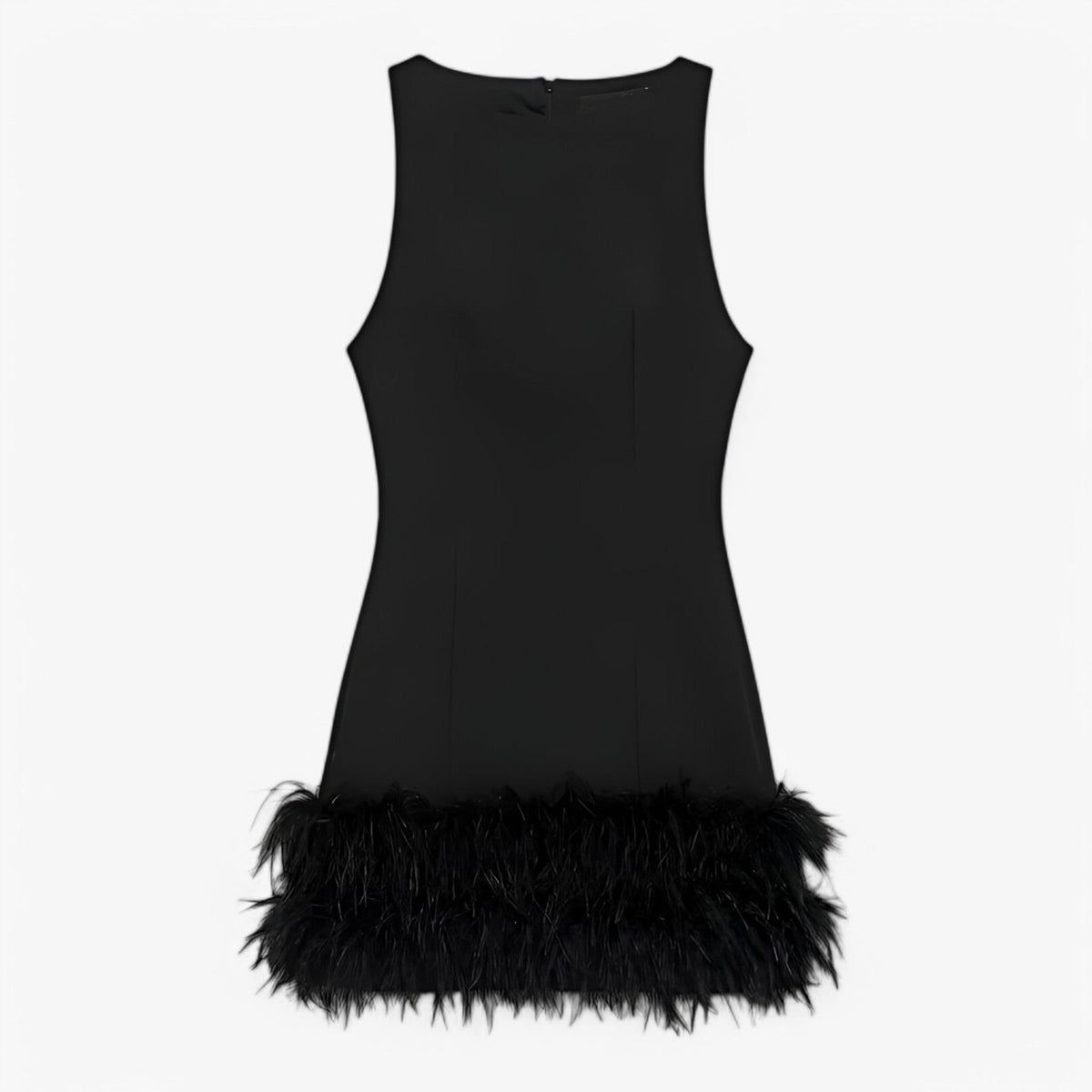 Damesjurken : Mini Jurk Dames Zwart met Veren - Elegante Mouwloze Cocktailjurk in Zwart van Pantino
