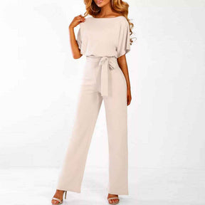 dresses : Combinaison Femme Fluide Élégante Ceinturée Large Parfaite in Beige van Pantino