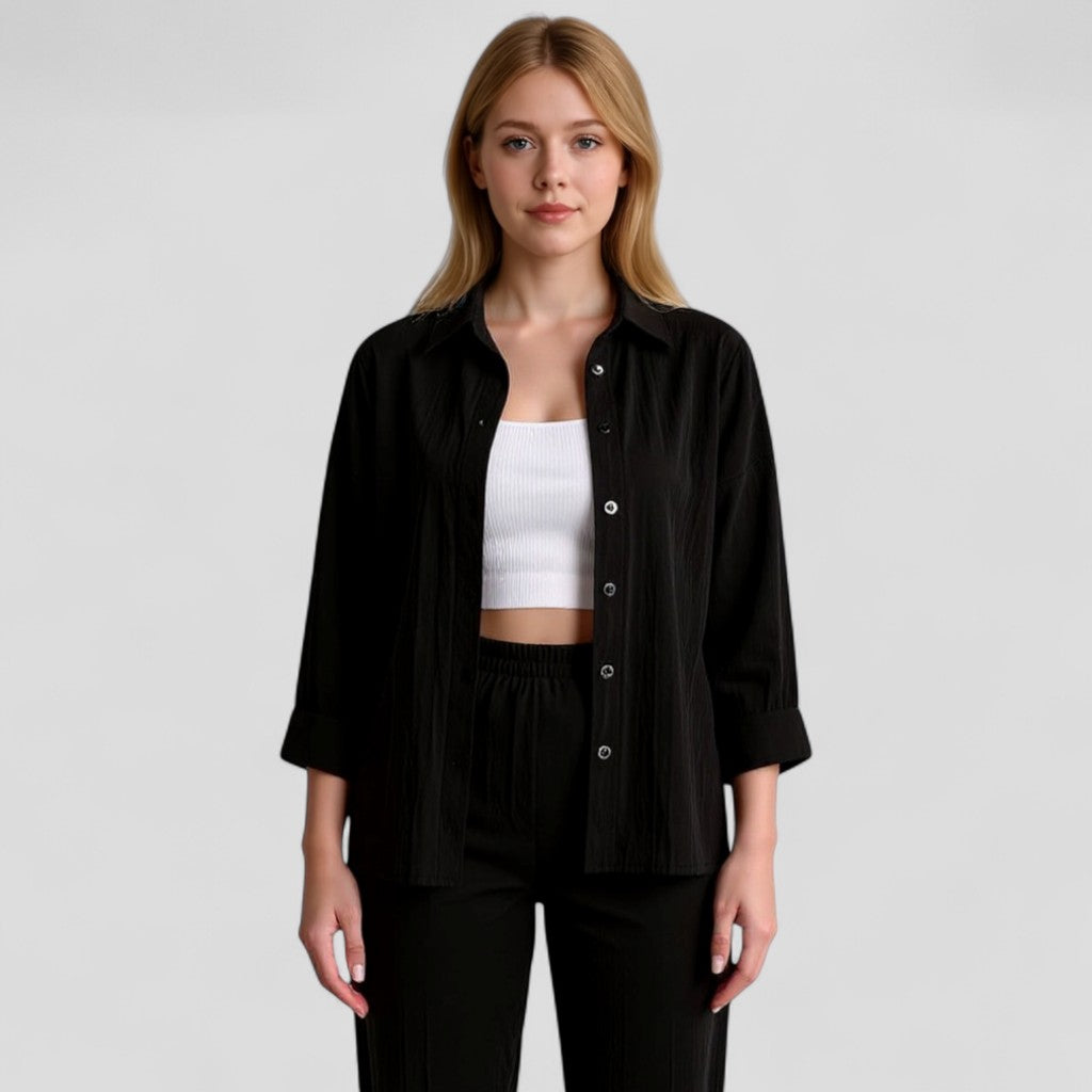 Women Set : Blouse Dames Zwart - Casual Zomer Set met en Broek in van Pantino