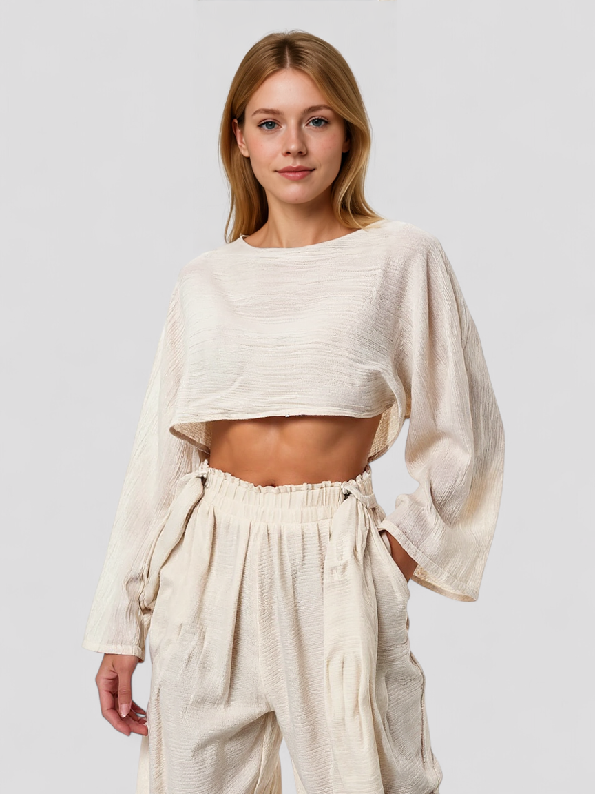 Outfit Sets : Linnen Set Dames 2-Delig - Shirt Korte Mouw en Wijde Broek Maat S M L Zomer Elegante Look in van Pantinoshop