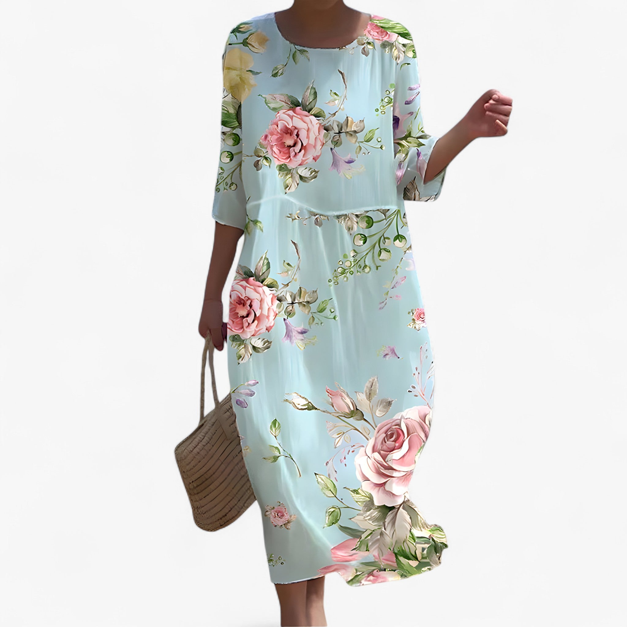 Dames Lange Gebloemde Jurk in Vloeiende Viscose met Split - Elegant voor Zomerse Ceremonie