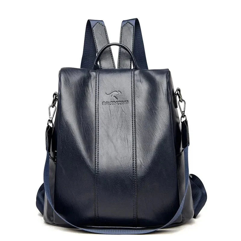 bags : Leren Rugzak Dames - Duurzaam PU-Leer Meerdere Vakken - PU-Leer in marineblauw van Pantino
