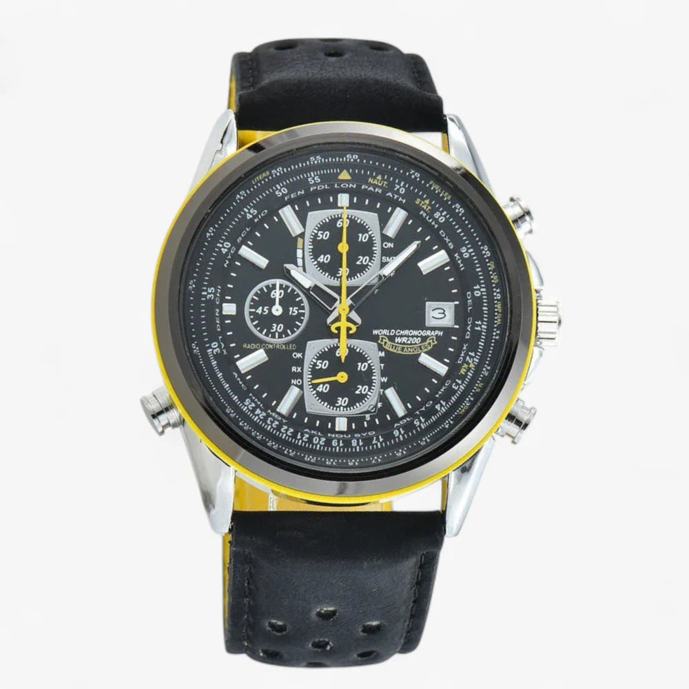 watches : Horloge Blauw (stalen Band) - AeroMaster - Stijlvol en Functioneel Pilotenhorloge in Zwart (leren band) van Pantino