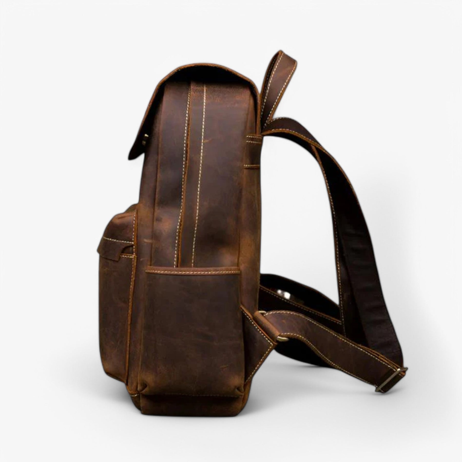 bags : Rugzak Donkerbruin - Luxe Leren Leer in van Pantino