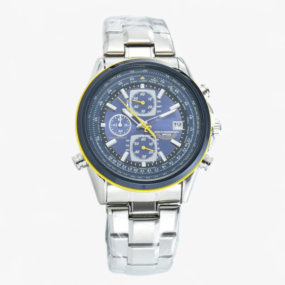 watches : Horloge Blauw (stalen Band) - AeroMaster - Stijlvol en Functioneel Pilotenhorloge in Blauw (stalen band) van Pantino