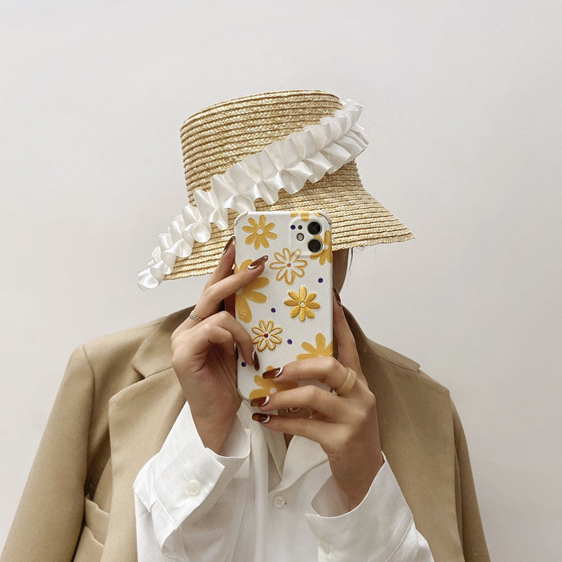 Bucket Hat : Hoed Khaki - Gestreepte Geplooide Rieten Emmerhoed in van Pantino
