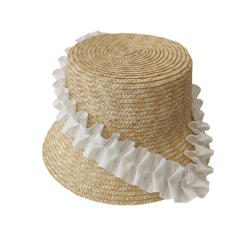 Bucket Hat : Hoed Khaki - Gestreepte Geplooide Rieten Emmerhoed in Khaki One size van Pantino
