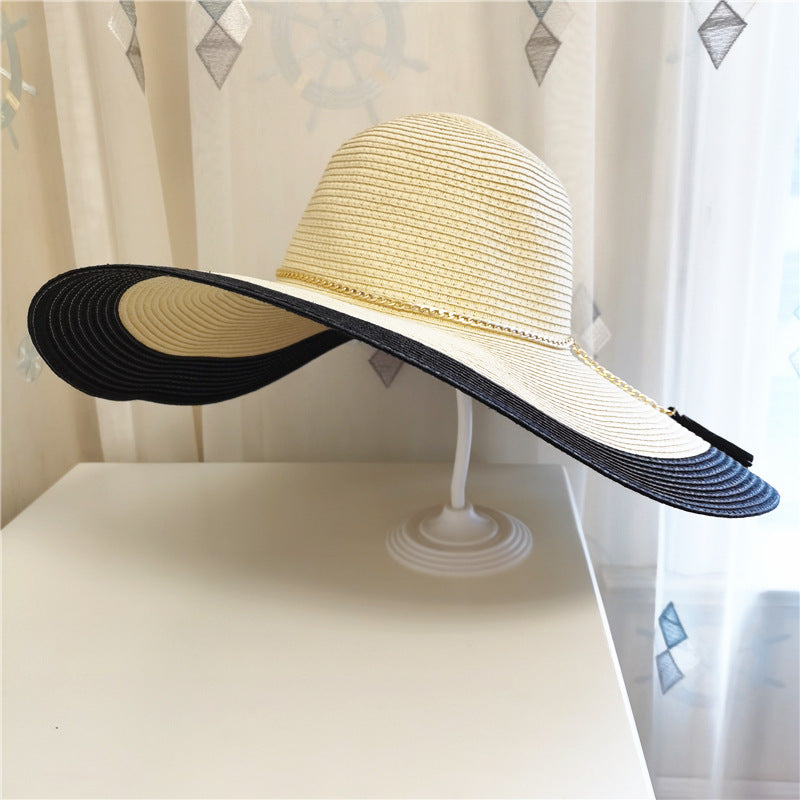 Sun Hat : Hoed Zwart - Zonnebescherming Grote Rand Strandhoed in Gebroken wit One size van Pantino
