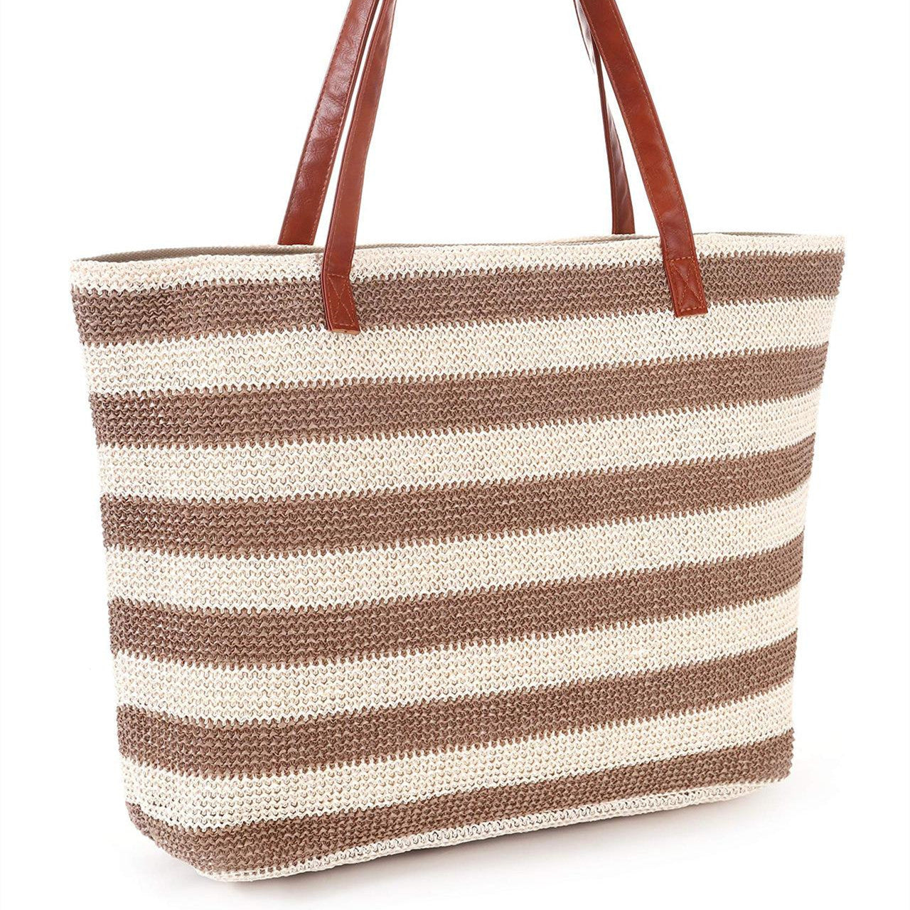 bags : Strandtas Zwarte Strepen - Populaire Stro in Beige Strepen van Pantino