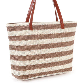 bags : Strandtas Zwarte Strepen - Populaire Stro in Beige Strepen van Pantino