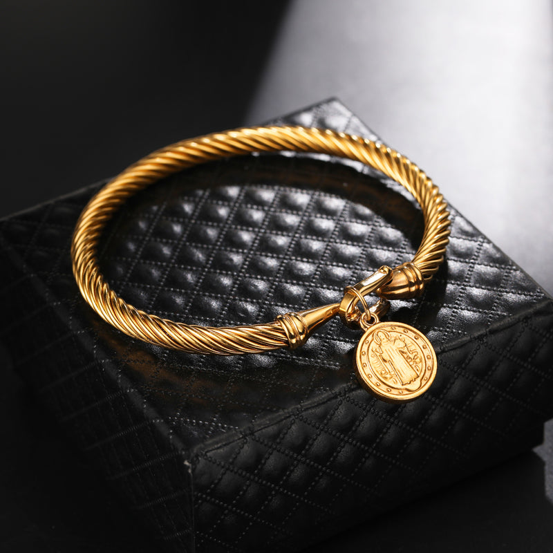 Bracelet : Bedelarmband Heilige Benedictus Goudkleurig - Religieuze Heren/Dames Armband in van Pantino