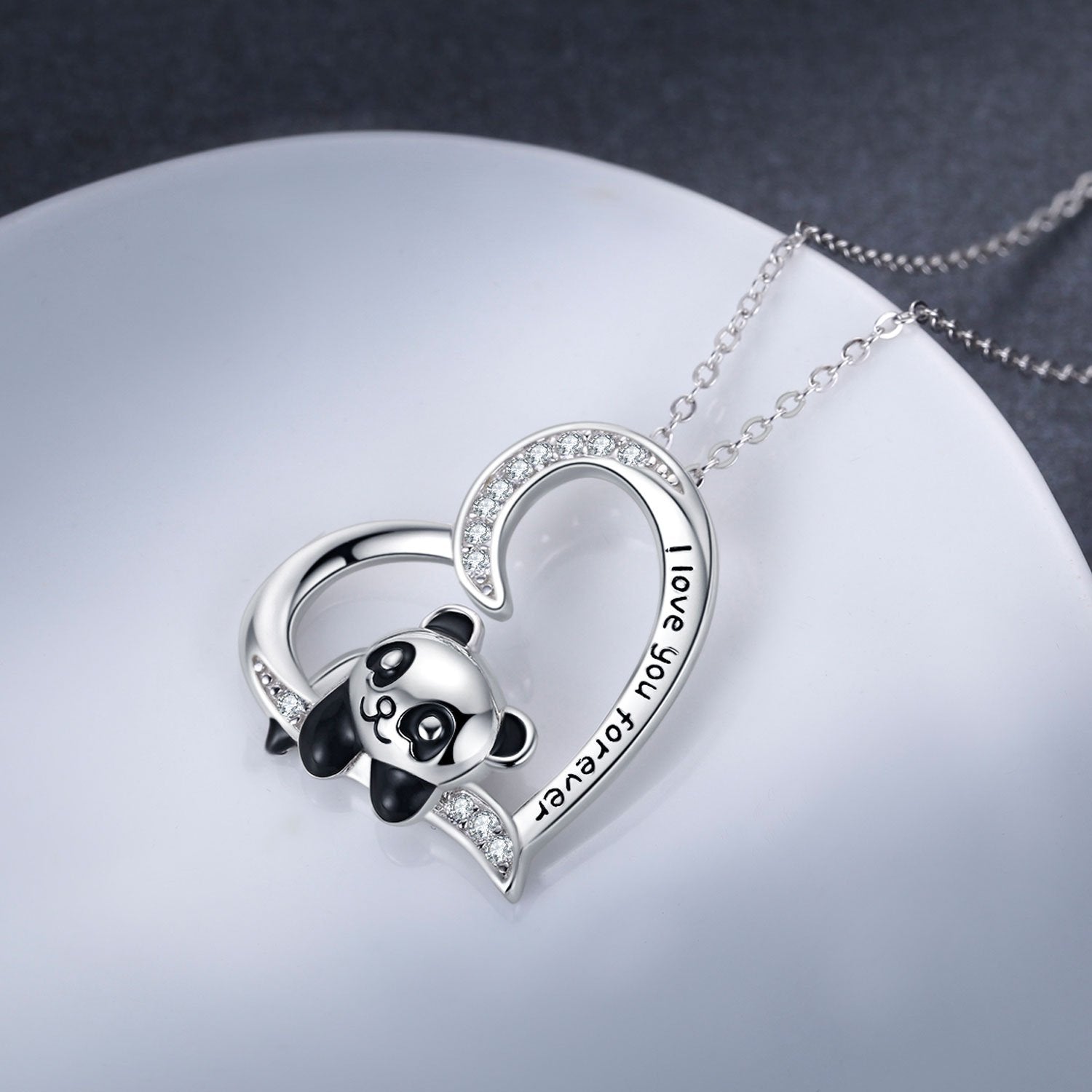 Necklace : Ketting Zilver - Sterling Panda in van Pantino
