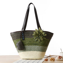bags : Schoudertas Dames Paars - Strand Stro in Leger groen van Pantino