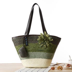 bags : Schoudertas Dames Paars - Strand Stro in Leger groen van Pantino