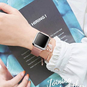 Smartwatch Case : Apple Watch Bandje Diamond Hoes - Roségoud - Roestvrij Staal - Vrouwen in van Pantino
