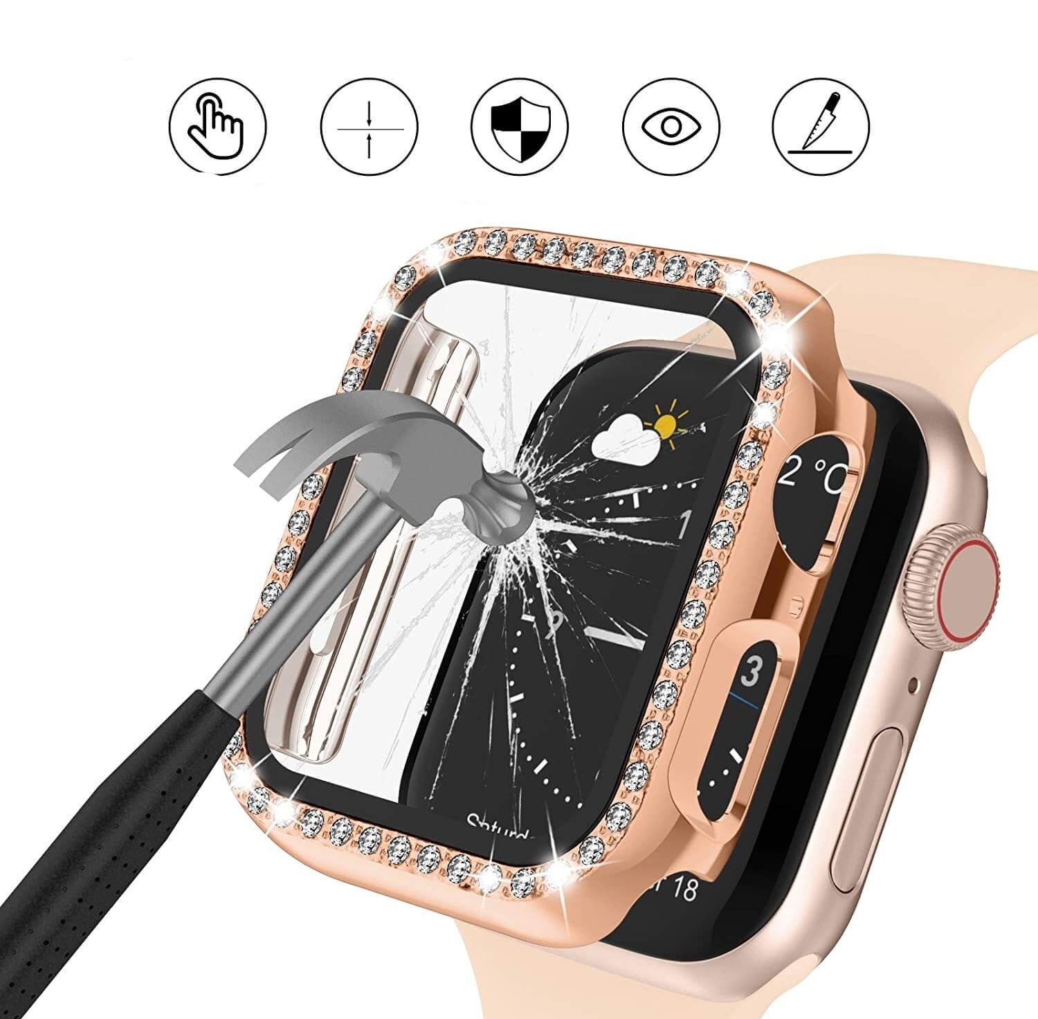 Smartwatch Case : Apple Watch Bandje Diamond Hoes - Roségoud - Roestvrij Staal - Vrouwen in van Pantino