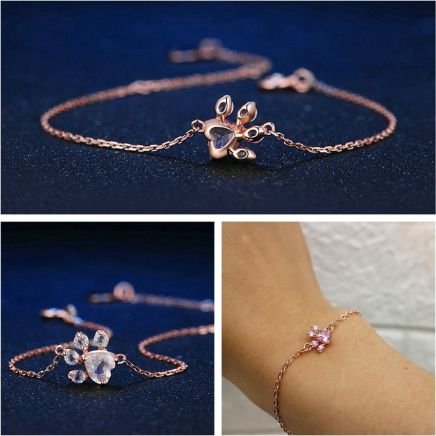 Bracelet : Armband met Pootafdruk van Rozenkwarts Honden Zilver in van Pantino