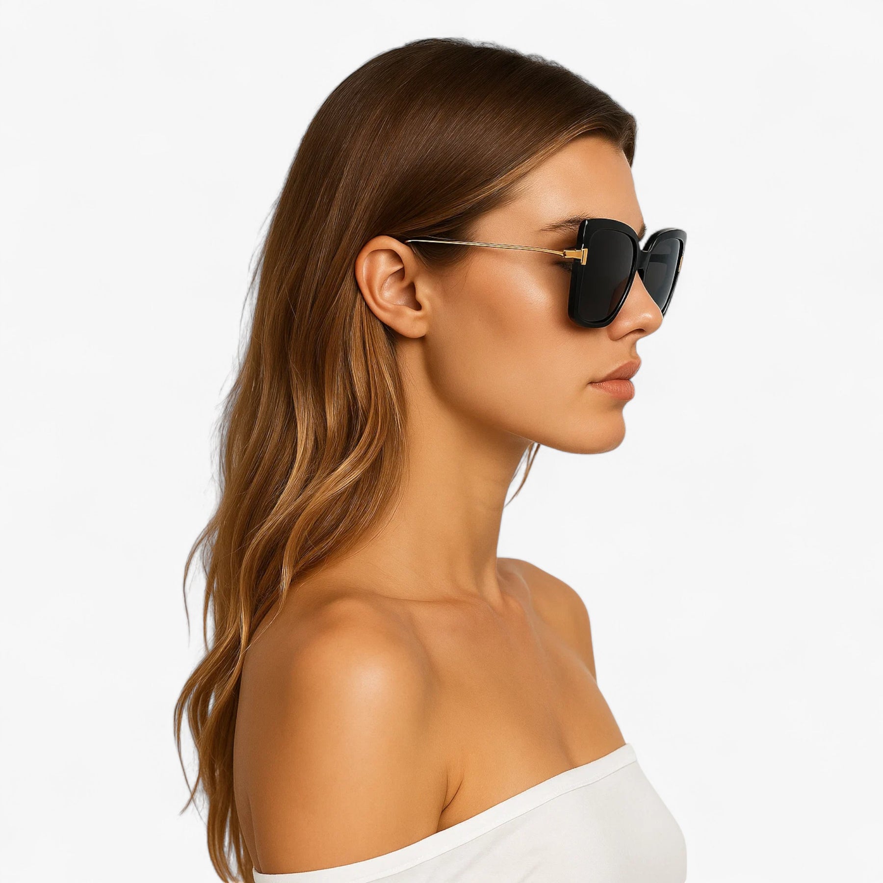 Sunglasses : Cat-eye Zonnebril met T-frame - Opvallende Stijl, Levendige Kleuren - Zwart in van Pantino